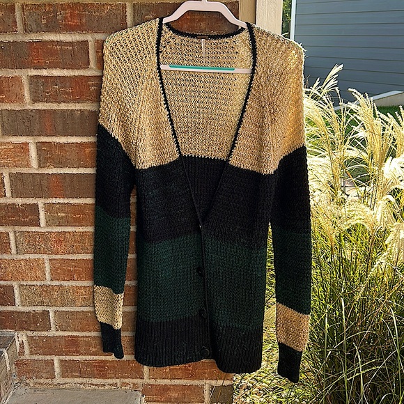 FREE PEOPLE Ladies L Chunky Knit Colorblock Lake Tahoe Cardigan Sweater - Picture 2 of 9